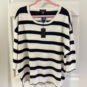 Cable & Gauge thin lightweight spring/summer sweater navy and white 2X